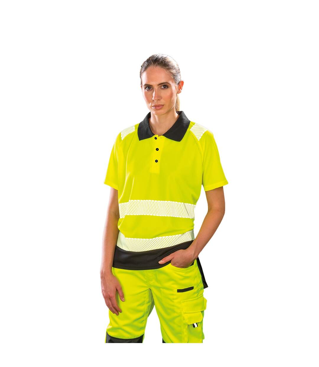 Womens/ladies safety polo shirt fluorescent yellow Result Genuine Recycled-3