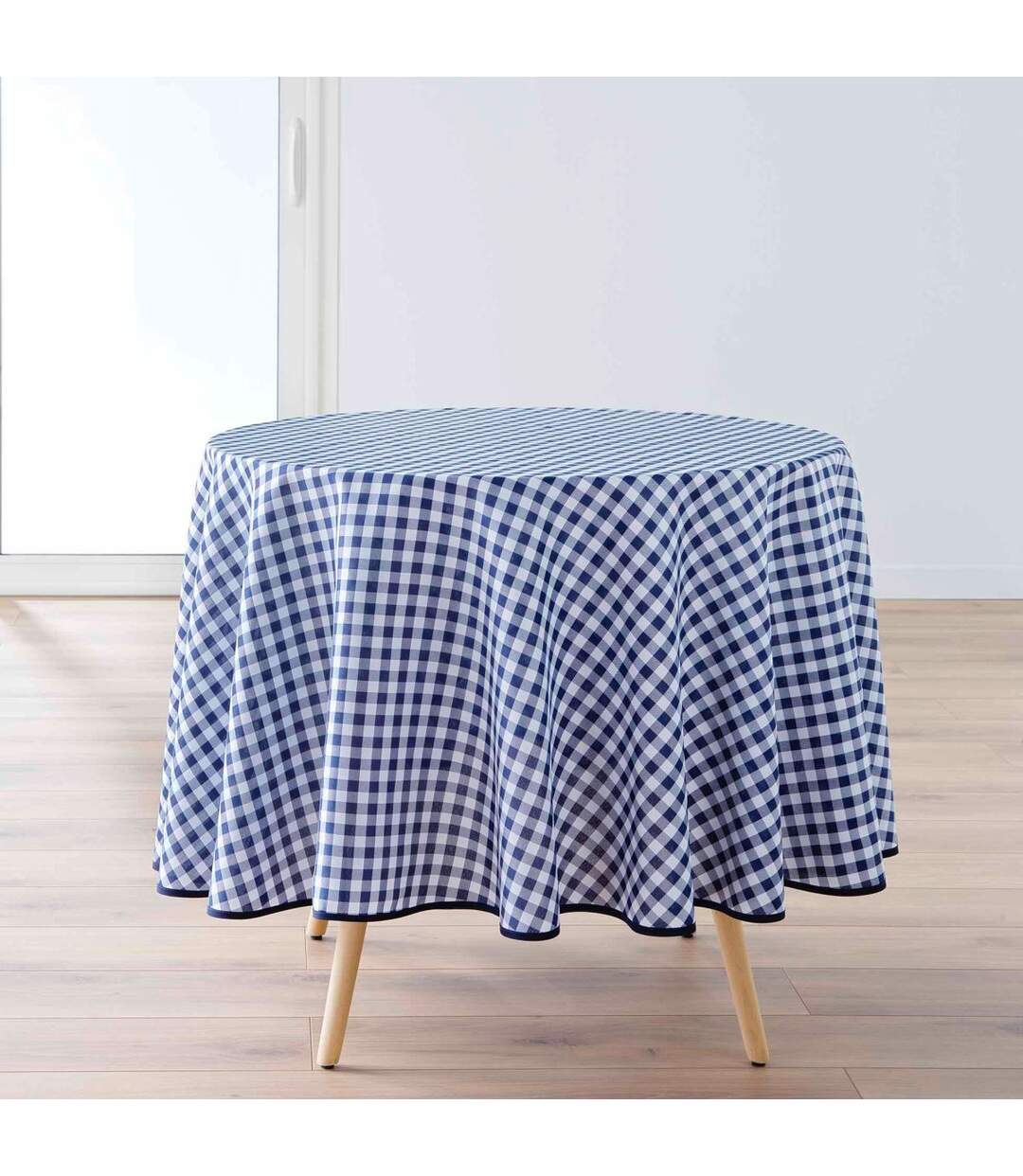 Nappe Ronde Antitache Imprimé Vichy 180cm Bleu-1