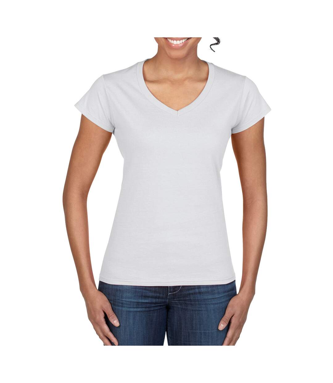 T-shirt à manches courtes et col en v femme blanc Gildan-4