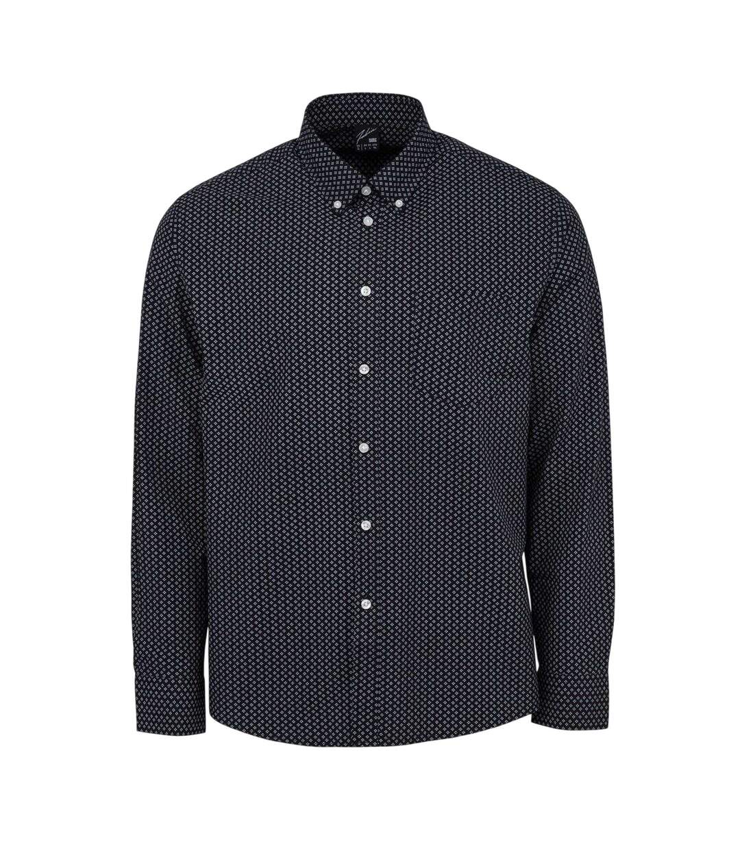 Mens Patterned Poplin Long-sleeved Shirt Black Fabric-1