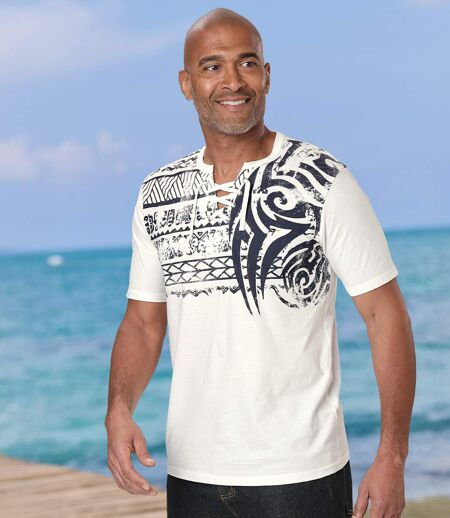 T-shirt met veterhals bestemming Pacific