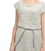 Robe Beige Chinée Sans Manches Femme, Longueur Genoux, Col Bateau, Ceinture Incluse, Doublée-3