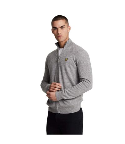 Mens lambswool full zip cardigan mid grey marl Lyle & Scott