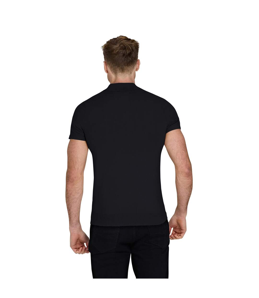 Mens Knitted Short-sleeved Polo Shirt Black Raging Bull-3