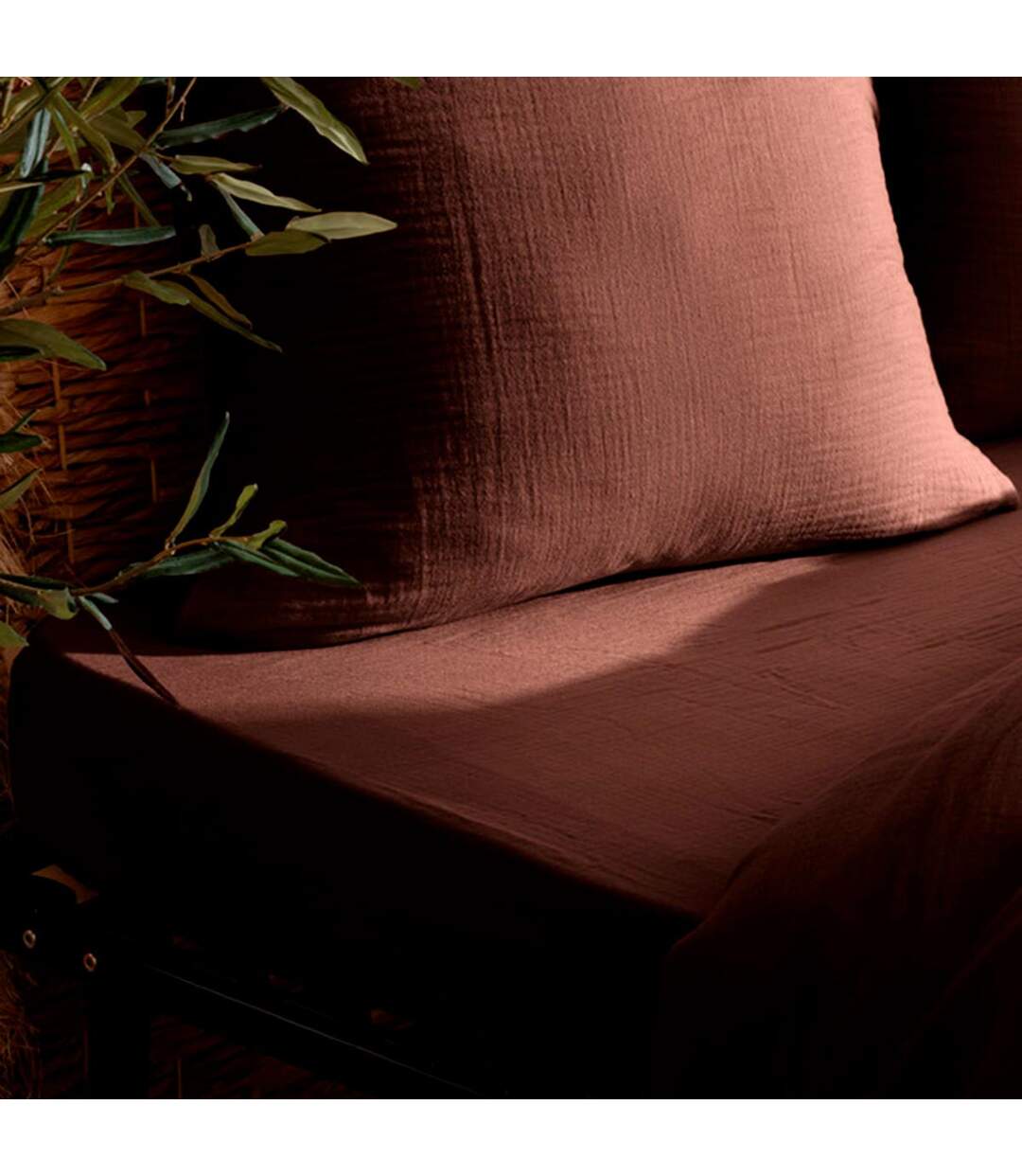 Drap Housse en Gaze de Coton Flora 140x190cm Marron-3