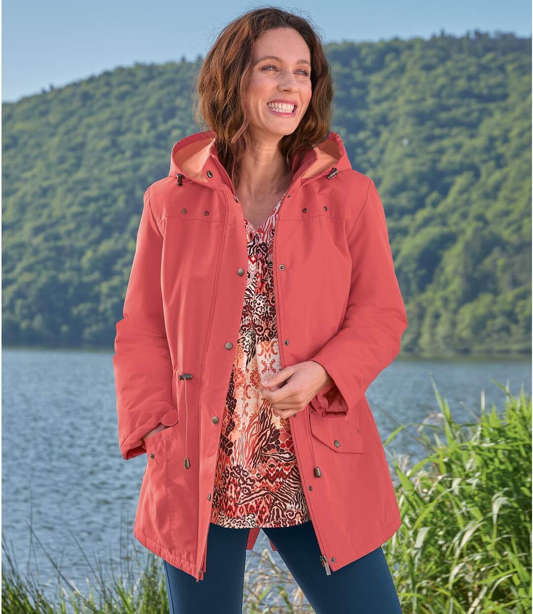 Parka à capuchon femme - corail