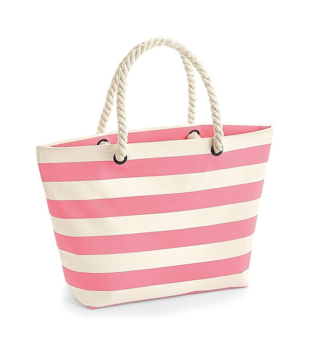 Grand sac de plage en toile - W680 - beige et rose-1