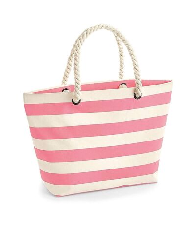 Grand sac de plage en toile - W680 - beige et rose