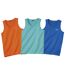 Pack of 3 Men's Pacific Beach Vest Tops - Blue Turquoise Orange
