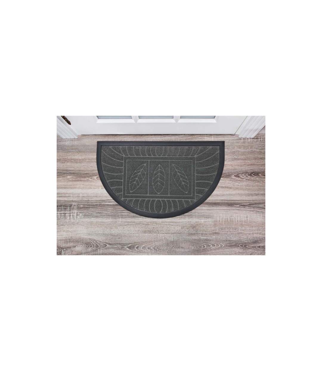 Tapis d'Entrée Demi-Lune Feuilles 45x75cm Gris-3