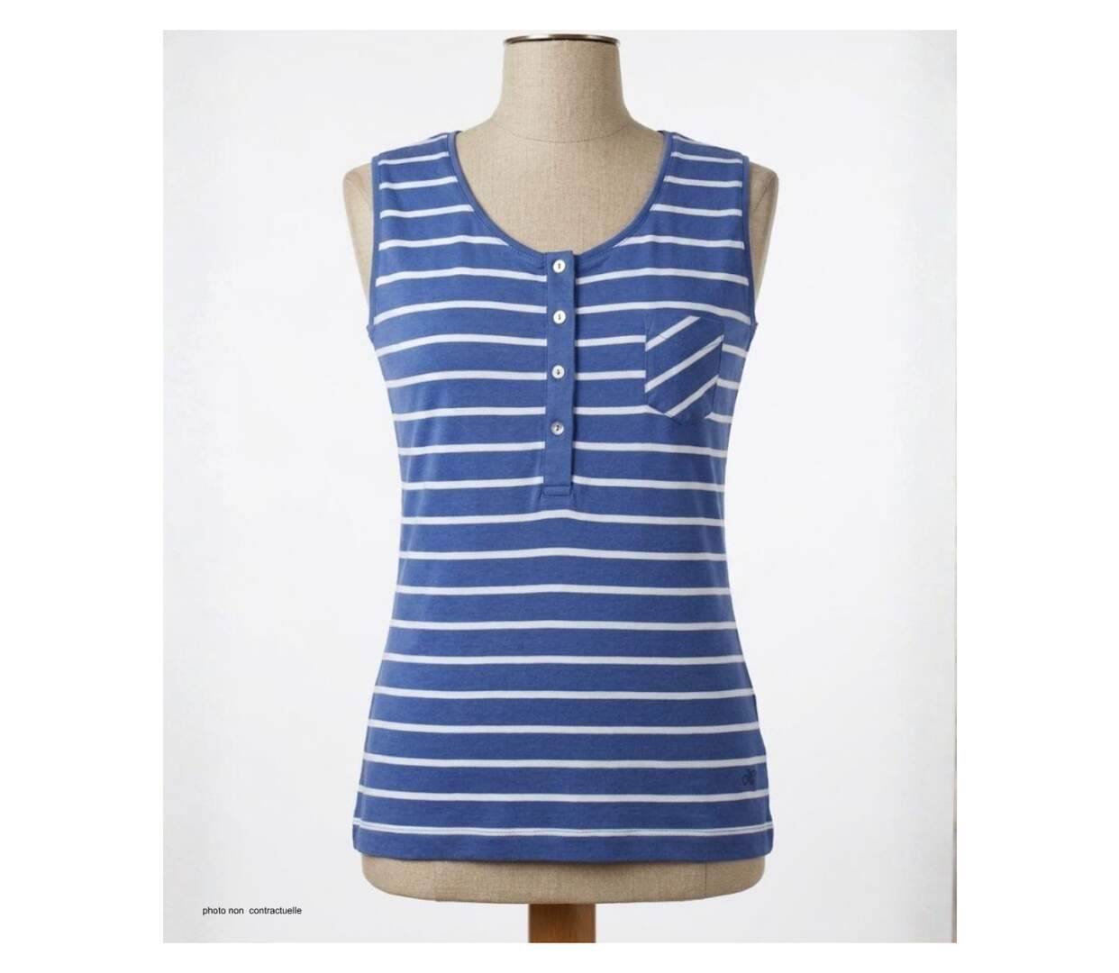 MAYFLOWER EPOQUE3I - Débardeur col boutonné bleu rayé blanc : le confort estival en pur coton-3