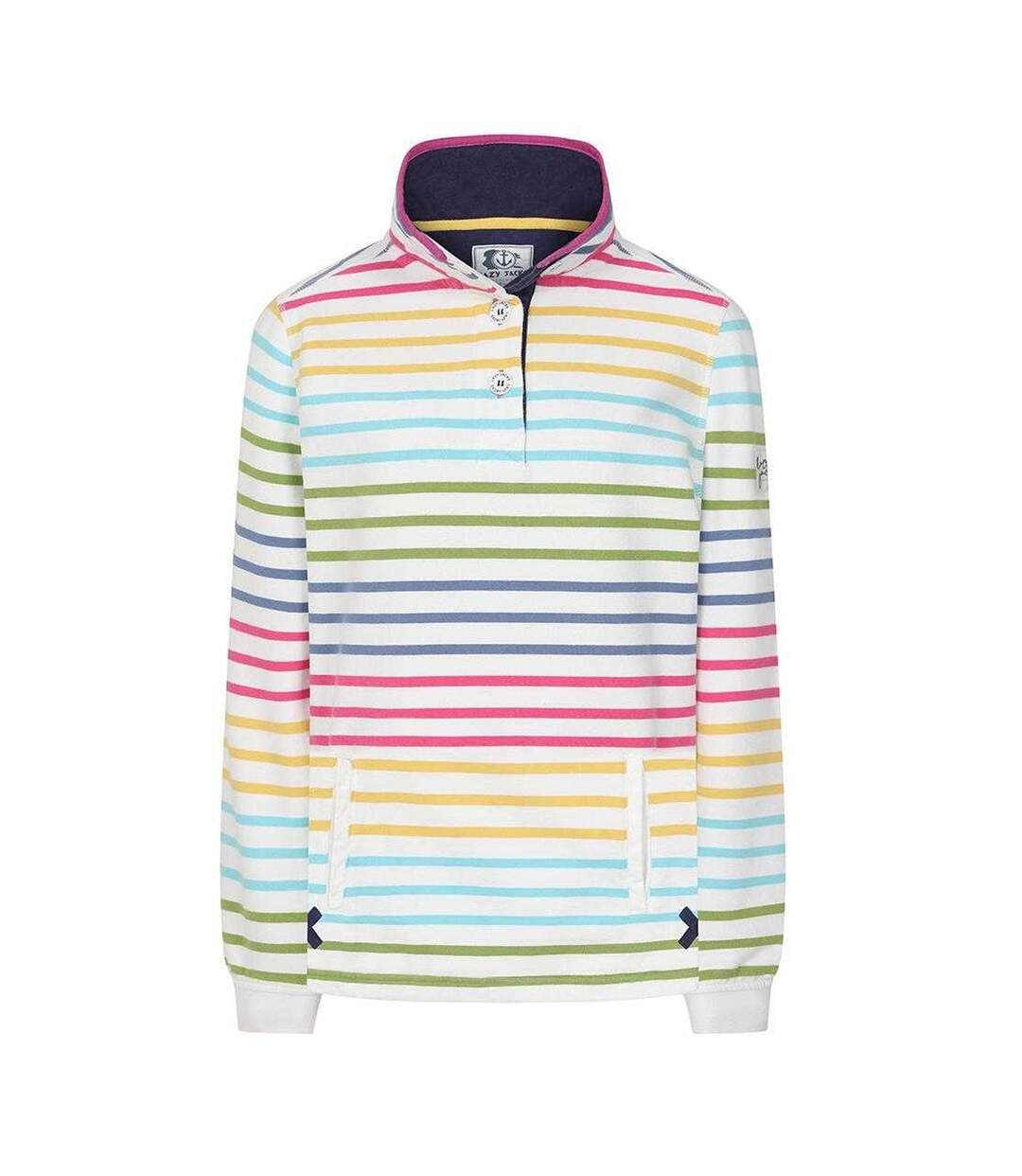 Womens/ladies Colour Block Stripe Button Neck Sweatshirt Rainbow Lazy Jacks-1