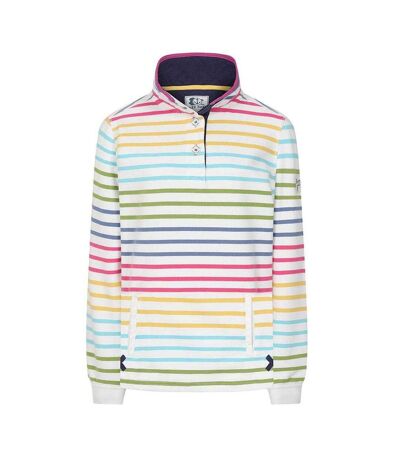 Womens/ladies Colour Block Stripe Button Neck Sweatshirt Rainbow Lazy Jacks