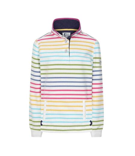 Womens/ladies Colour Block Stripe Button Neck Sweatshirt Rainbow Lazy Jacks