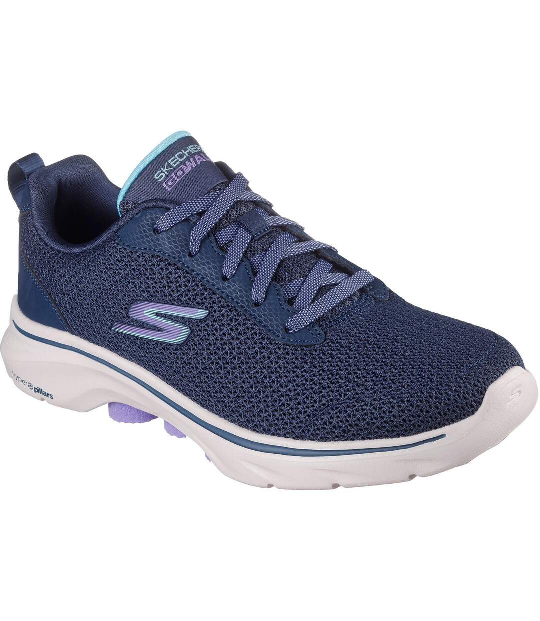 Womens/ladies Go Walk 7 Kaylor Trainers Navy Purple Skechers-1