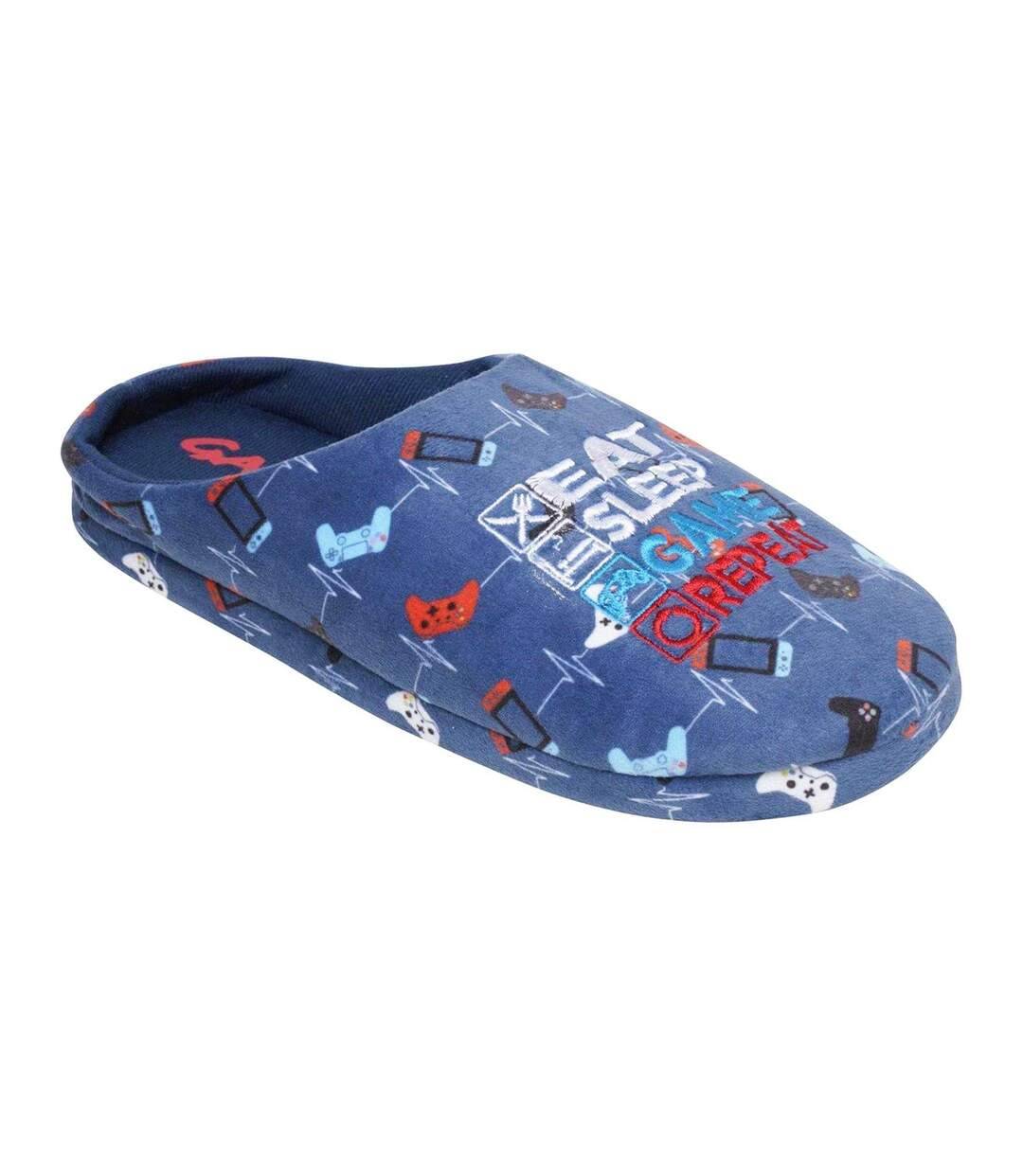 Mens Gamer Game Controller Mule Slippers Blue Floso-2