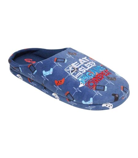 Mens Gamer Game Controller Mule Slippers Blue Floso