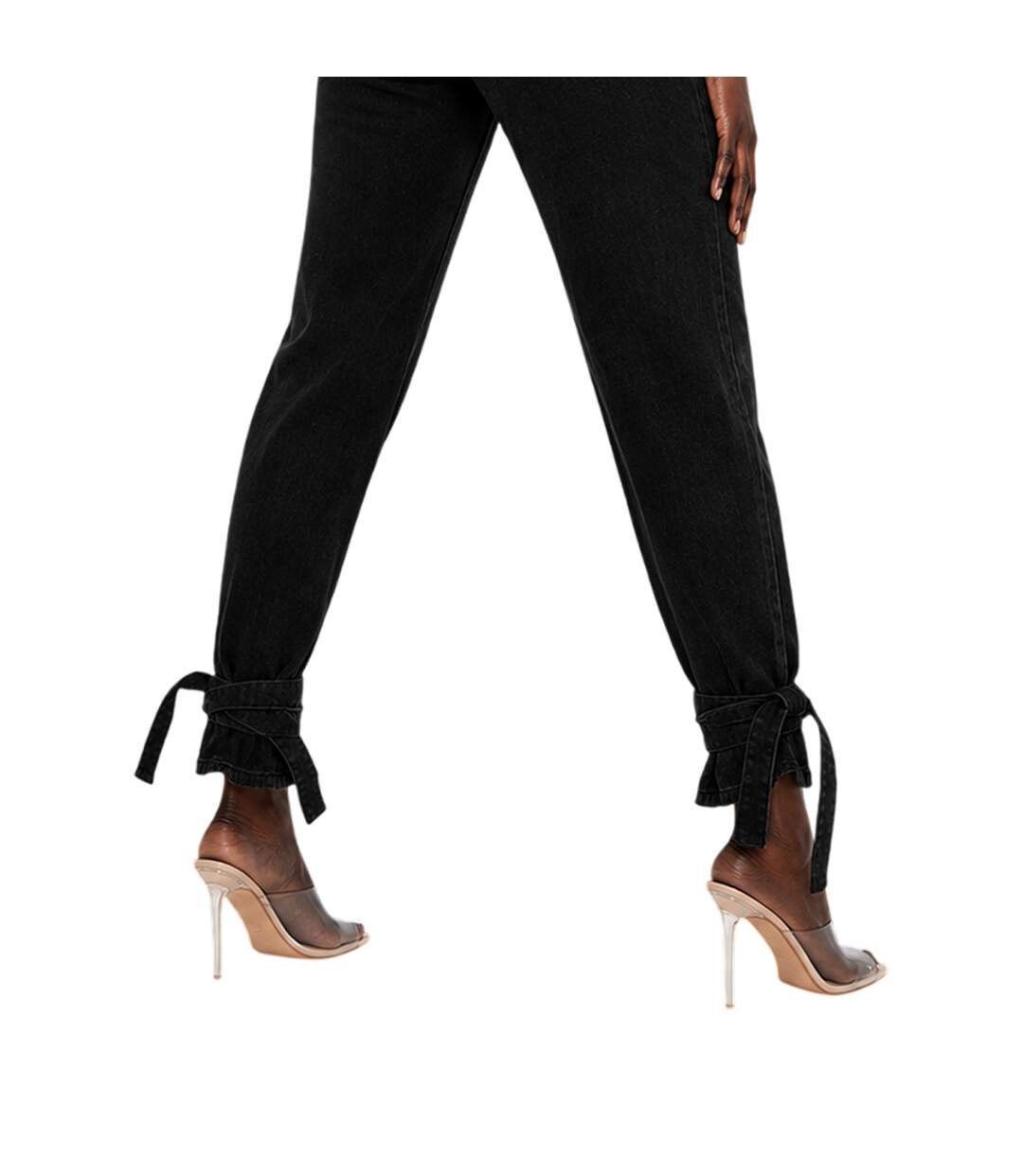 Womens/ladies Denim Tie Up Relaxed Fit Jeans Black Missy Empire-3