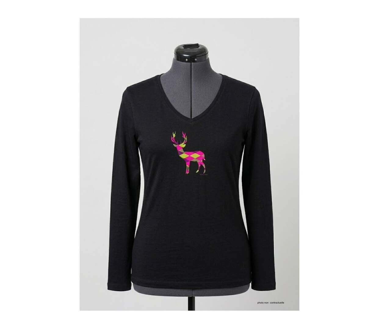 Mayflower NICO2 : Tee-shirt manches longues noir en coton avec sérigraphie motif cerf-3