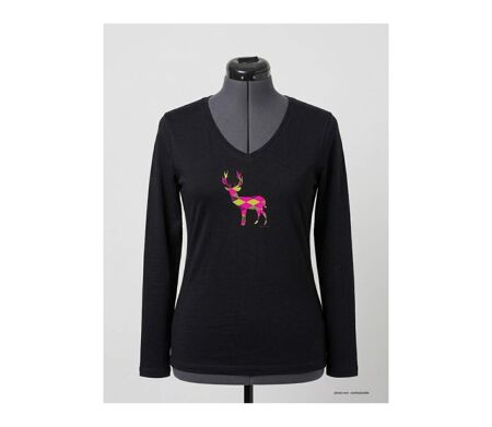 Mayflower NICO2 : Tee-shirt manches longues noir en coton avec sérigraphie motif cerf