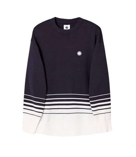 Mens Striped Crew Neck Relaxed Fit Jumper Navy Pretty Green