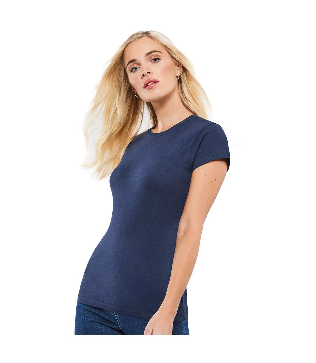Womens/ladies T-shirt Navy Casual Classic-1