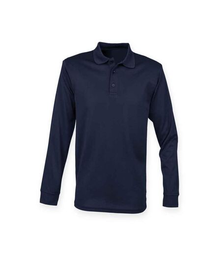 Henbury Adults Unisex Long Sleeve Coolplus Piqu Polo Shirt (Navy)