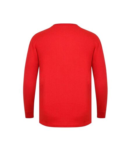 Mens Waffle Long-sleeved T-shirt Red Fabric