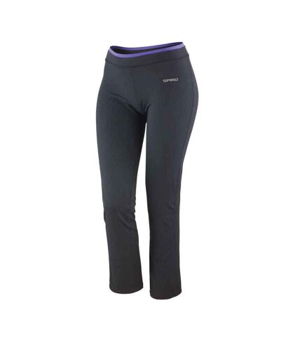 Womens/ladies fitness jogging bottoms black/lavender Spiro