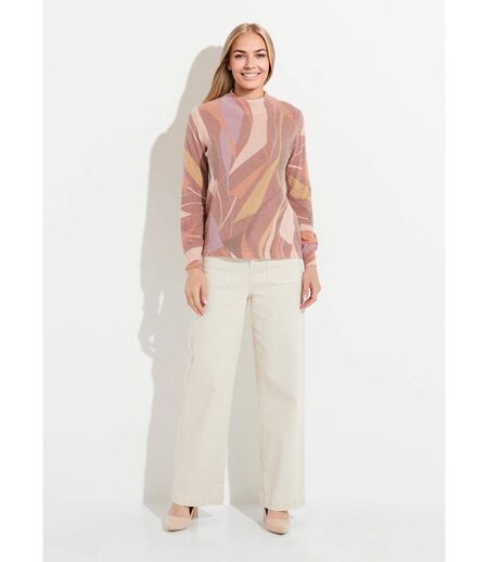 Pull fin chaud col montant avec laine et angora imprimé
