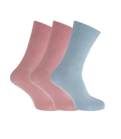 Womens/Ladies Extra Wide Comfort Fit Diabetic Socks (3 Pairs) (Pink/Blue) - UTW472
