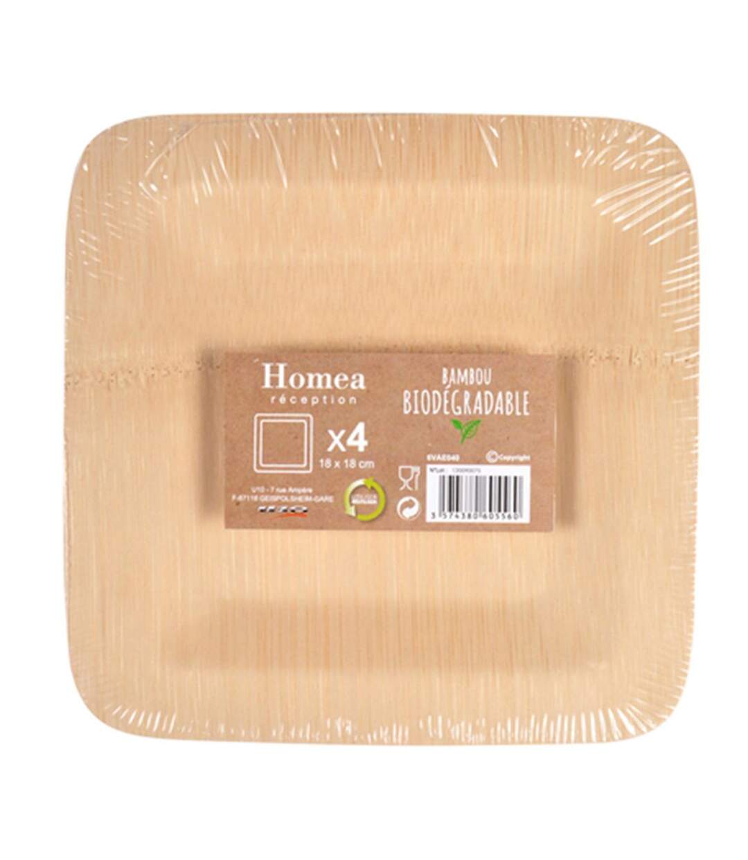 Lot de 4 Assiettes Carrées Bambou 18cm Naturel-2