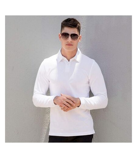 Skinni Fit Mens Long Sleeve Stretch Polo Shirt (White) - UTRW1399