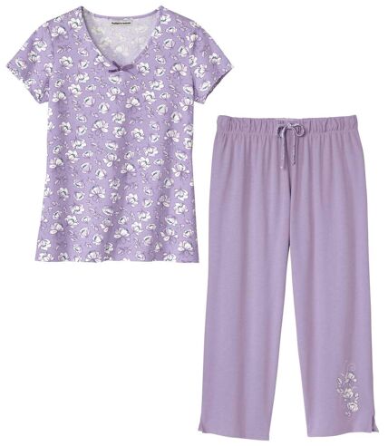 Women's Floral Print Summer Pyjamas - Lilac 