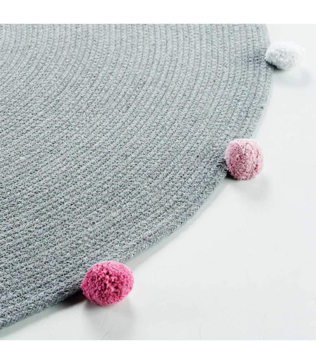 Tapis Rond Enfant Pompomparty 90cm Gris-2