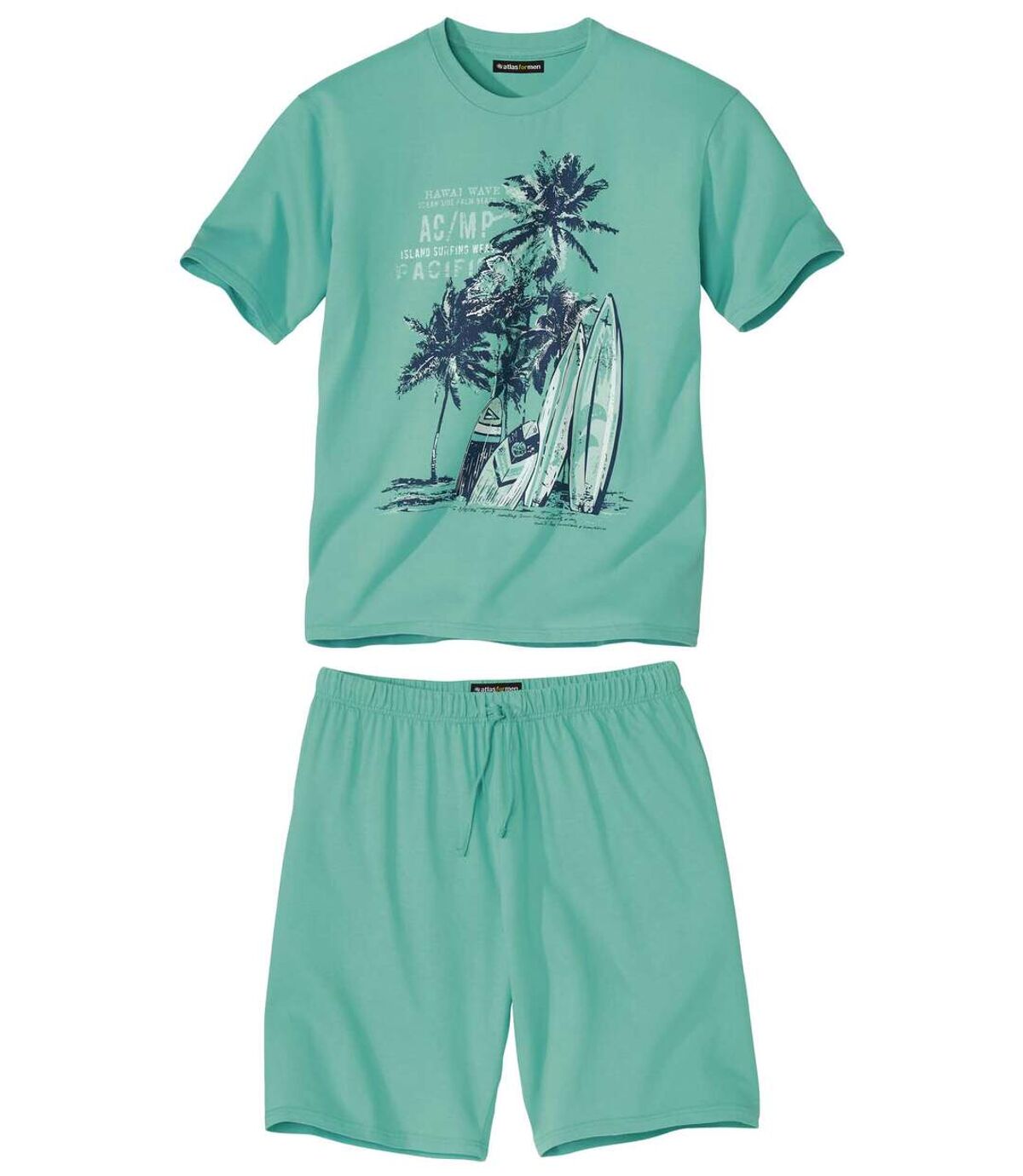 Men's Graphic Print Pajama Short Set - Turquoise Atlas For Men