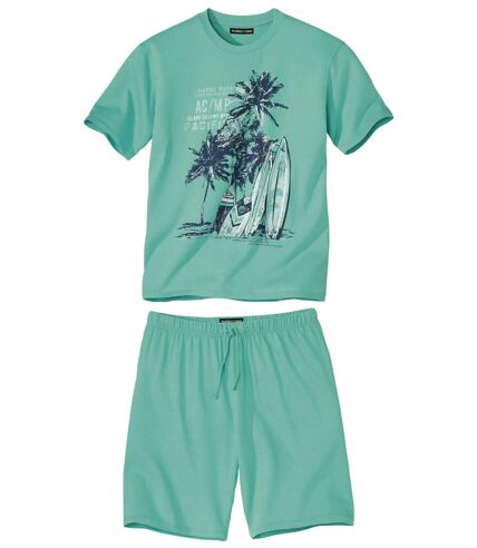 Men's Graphic Print Pyjama Short Set - Turquoise
