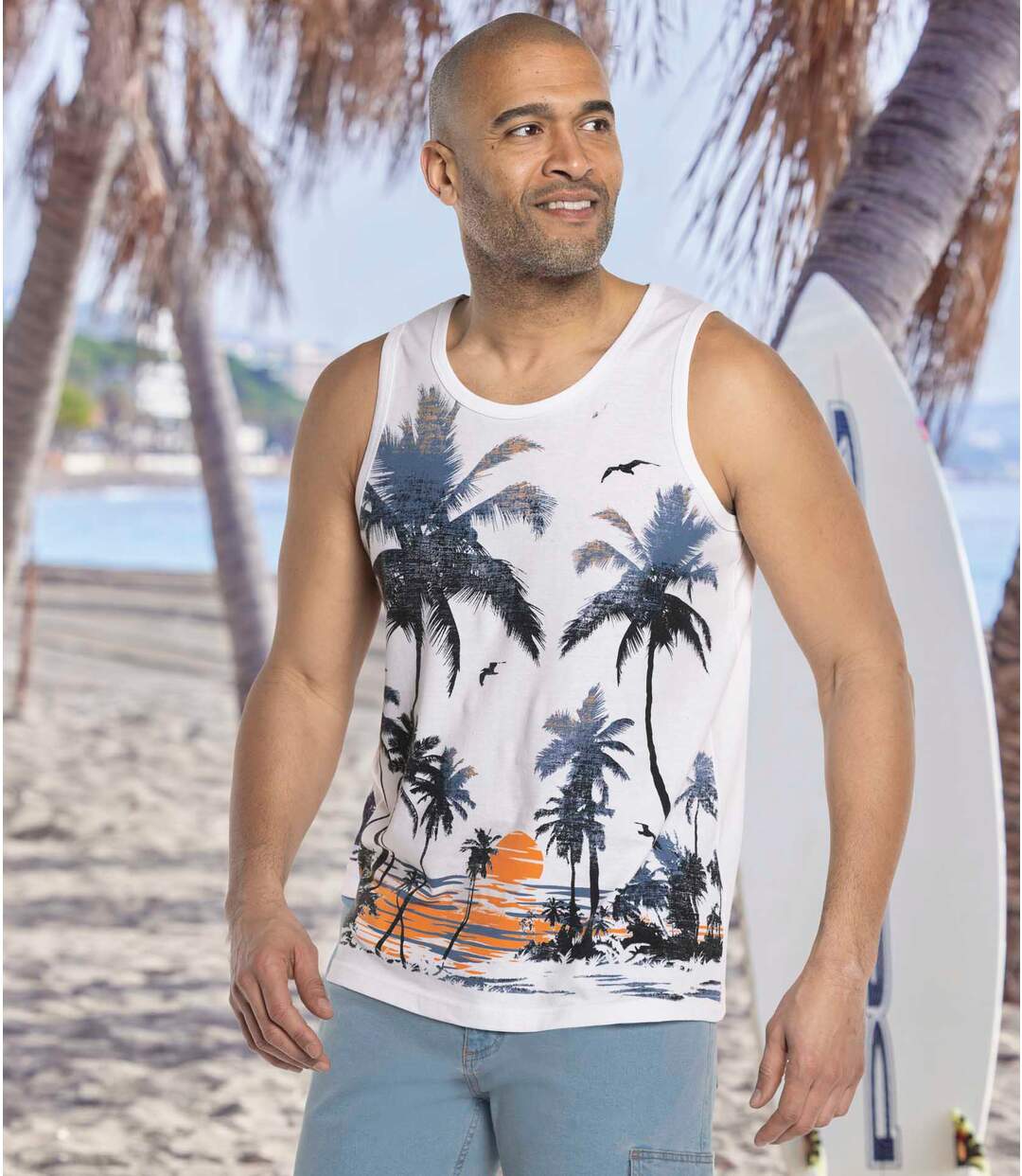 Pack of 2 Men's Sunset Tank Tops - Coral White-4