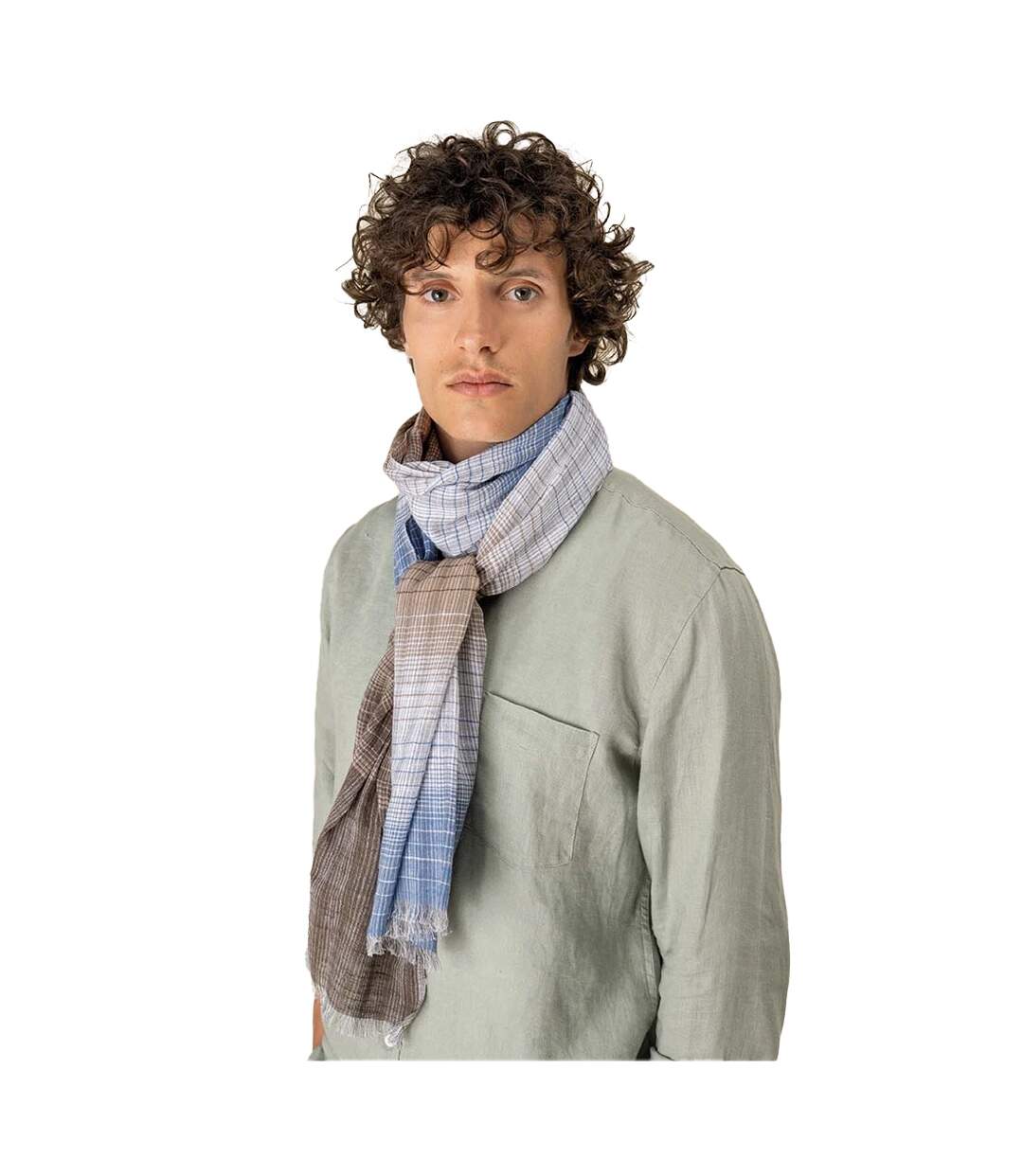 Écharpe Motif/style Rayure Double Taille Unique Bleu Marron Gris Spasso-2