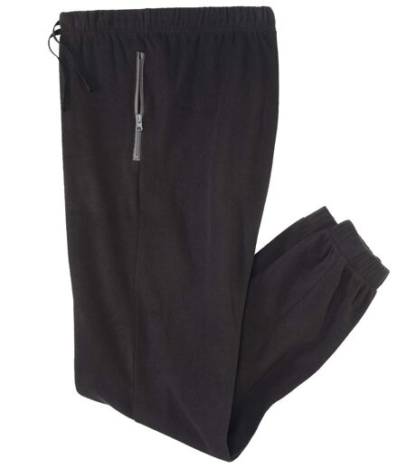 Men's Black Sporty Microfleece Trousers - Elasticated Waistband