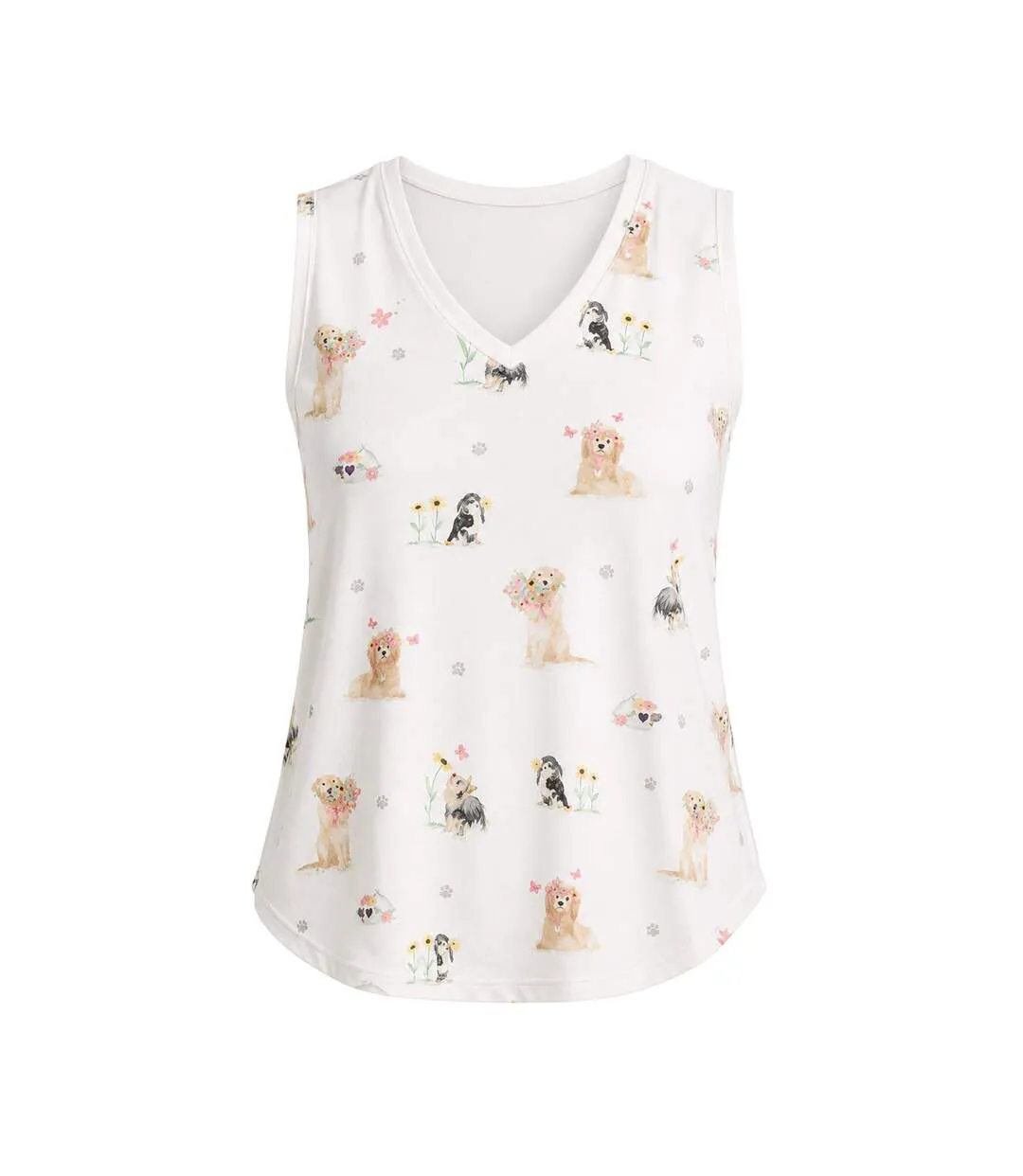 Womens/ladies Dog Print Sleeveless Pyjama Top Off White PJ Salvage-2