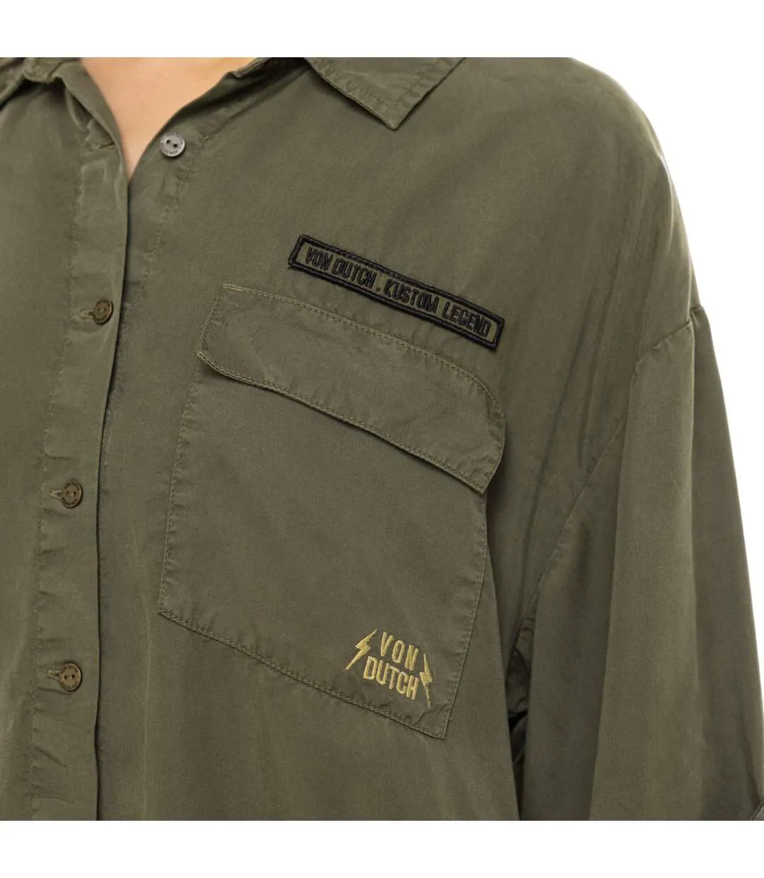 Chemise femme manches courtes fluide avec patchs et broderie Army Vondutch-2