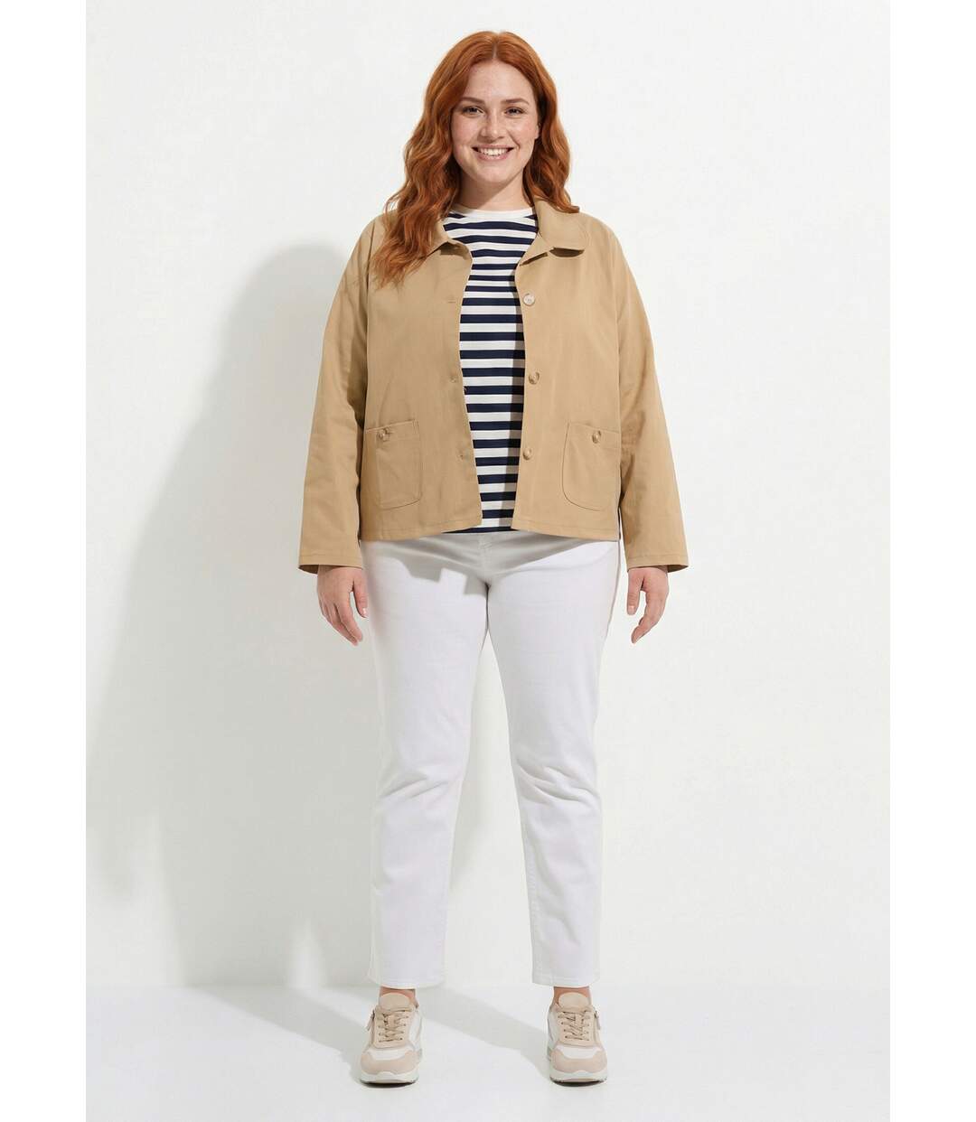 Veste courte en coton, col claudine-3