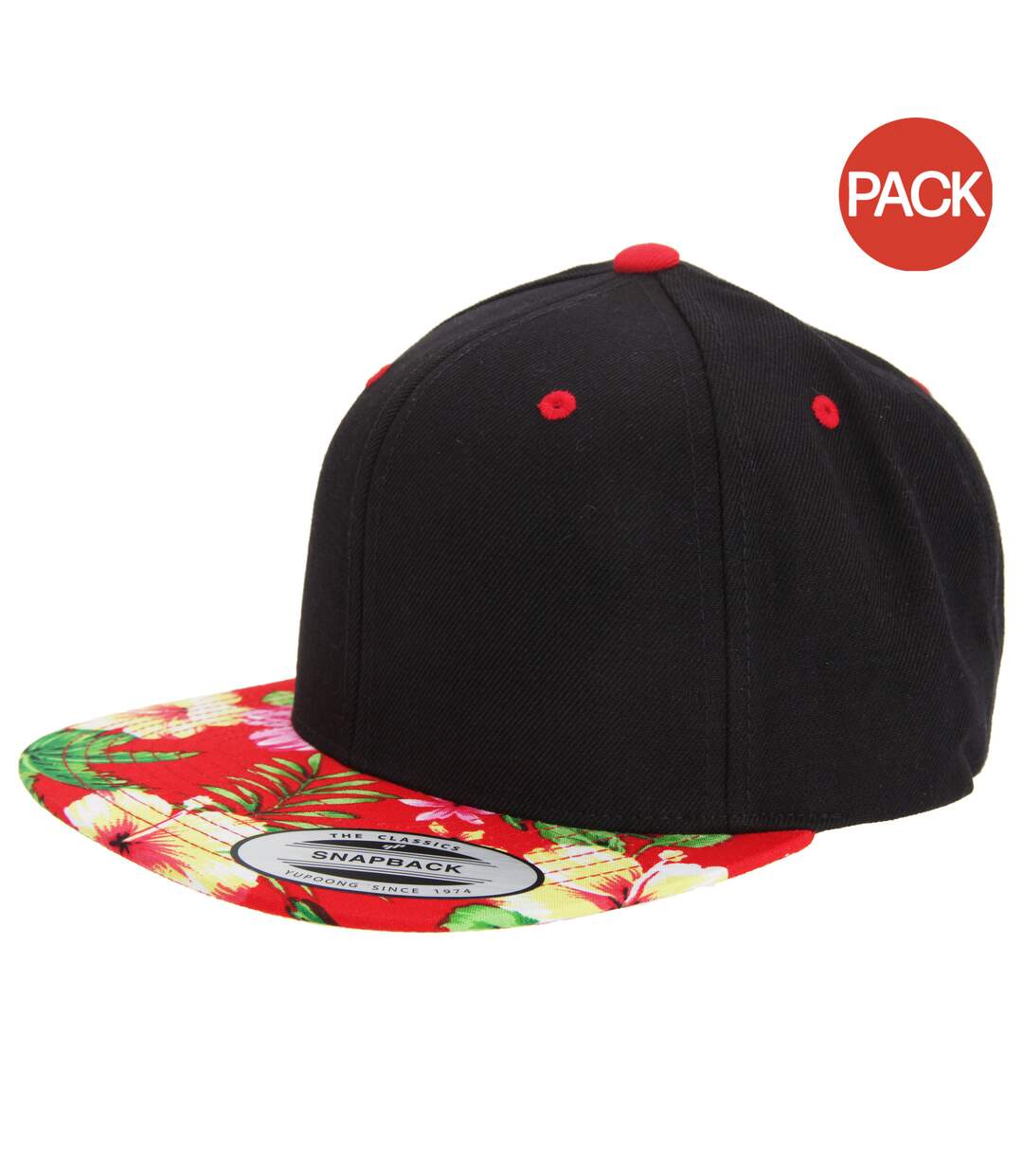 Lot de 2  casquettes imprimées ajustables homme noir/rouge floral Yupoong-1