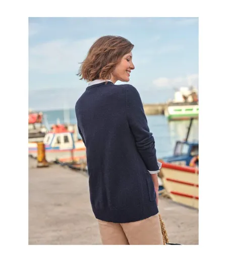 Womens/ladies Lambswool Crew Neck Cardigan Navy WoolOvers