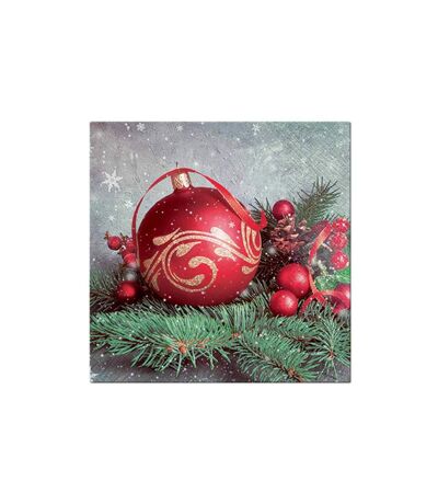 Lot de 20 Serviettes en Papier Boule de Noël 33x33cm Rouge