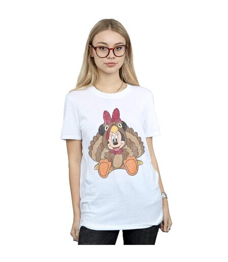 Disney Femme/Les femmes Minnie Mouse Thanksgiving Turkey Costume Cotton Boyfriend T-Shirt (Blanc) - UTBI37562