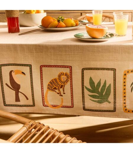 Nappe Imprimé Tropical 140x240cm Beige Lin