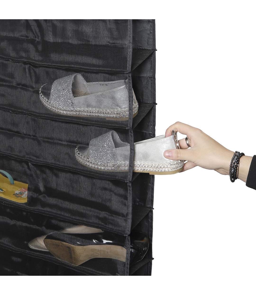 Range Chaussures en polyester à suspendre pour 13 paires - Noir-3