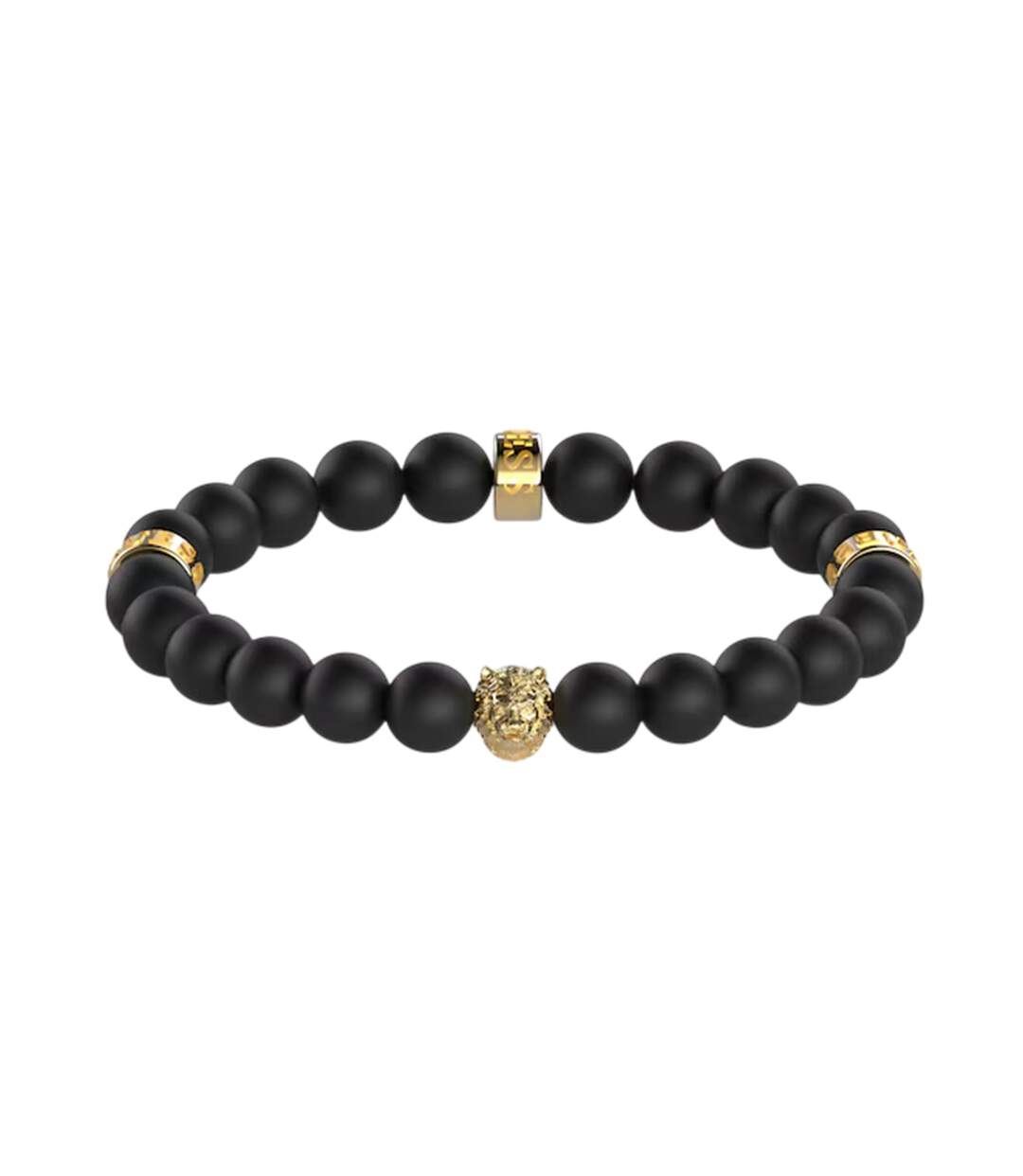 Mens Lion King Beaded Bracelet One Size Black Gold Guess-1
